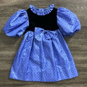 Vintage Bryan Party Dress Girls Sz 5 Periwinkle Polka Dots Bow Velvet USA Made